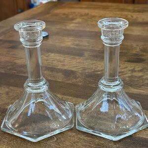Vintage Clear Glass Candlestick Set: Long Stem Candle Holders